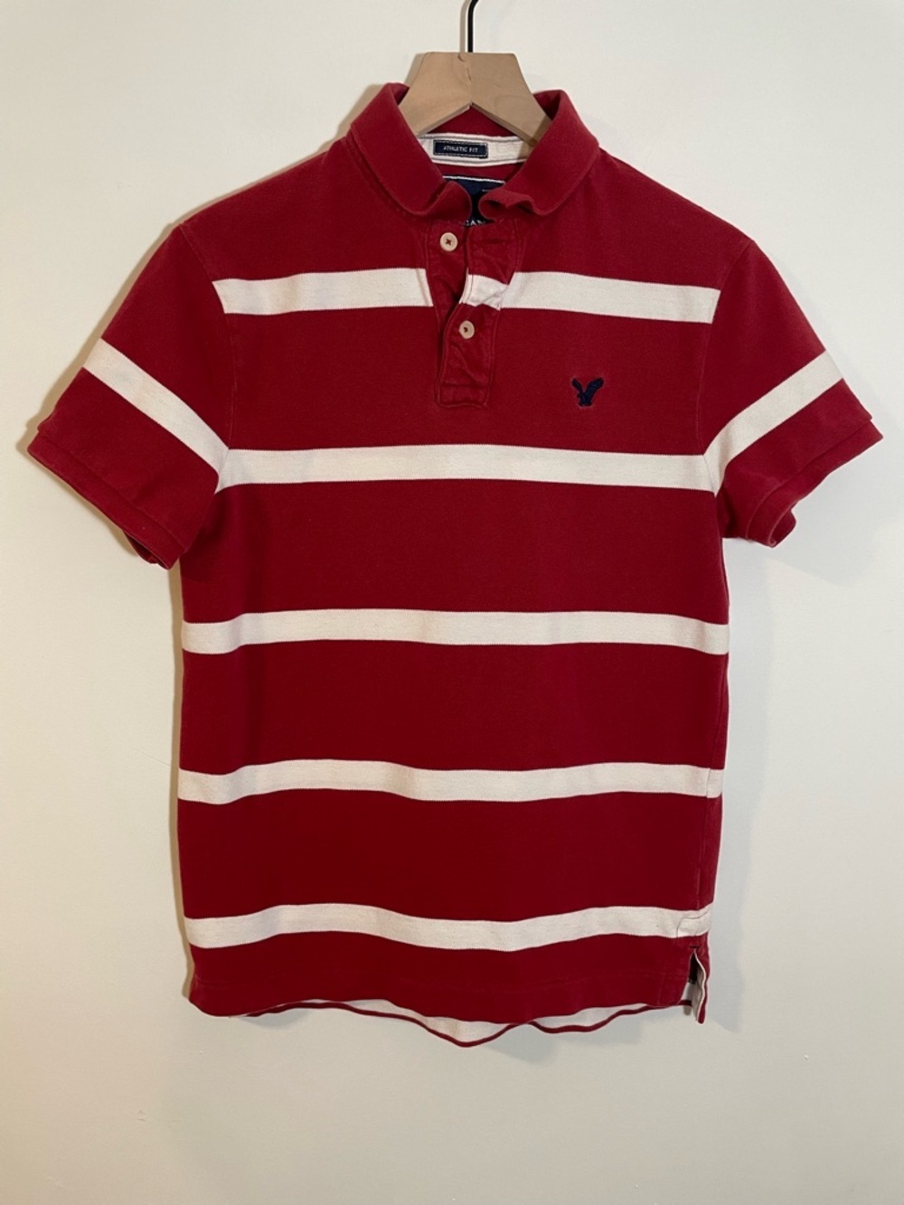 American Eagle Outfitters Red White Stripe Y2K Polo Shirt Sz Medium Athletic Fit
